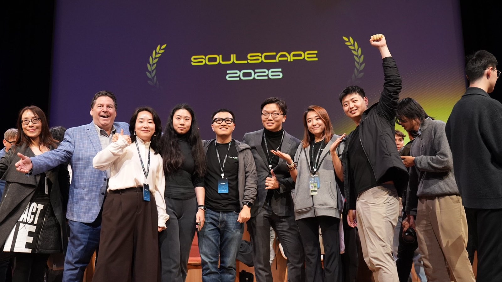 The Soulscape 2026 team on stage at KQED under the festival screen